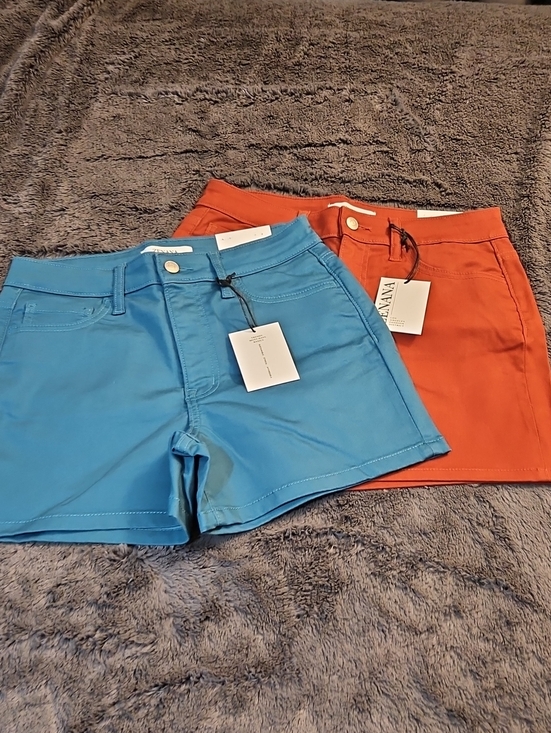 Zenana Outfitters Pants - Teal and Rust Cotton Blend Jean Shorts Duo